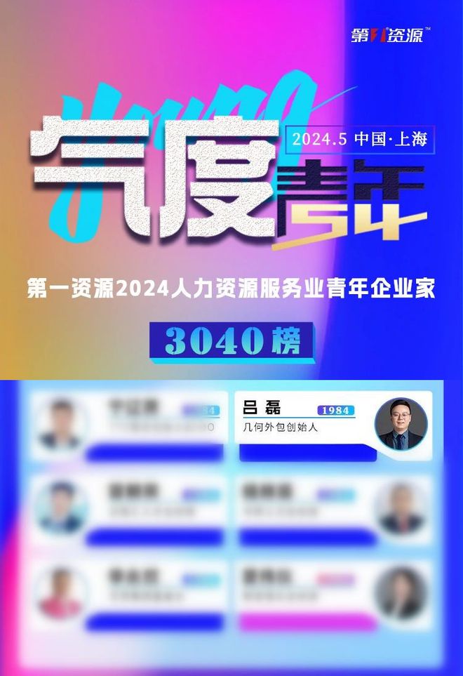 喜讯几何外包创始人吕磊荣登“第一资源2024人力资源服务业青年企业家3040榜”！(图1)