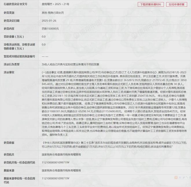 医院通过人力公司以劳务费名义发工资被认定虚开发票受罚(图1)